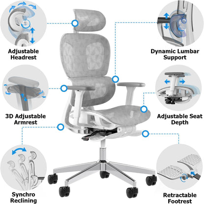 3D Ergonomic Office Chair – High Back Mesh Desk Chair with 3D Adjustable Armrests, Wheels, for Home and Office.