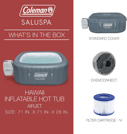 4 to 6 Person Inflatable Hot Tub Square Portable Outdoor Spa with 114 Soothing AirJets and Insulated Cover.