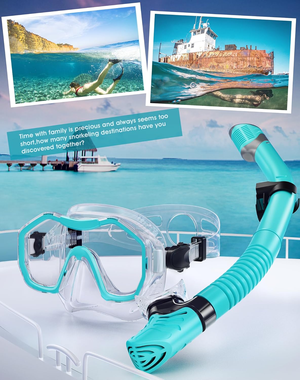 Snorkeling Gear for Adults, Dry-Top Snorkel Set, 180°Panoramic Wide View Diving Mask Breathing Freely Snorkel Mask for Snorkeling Scuba Diving Swimming Travel