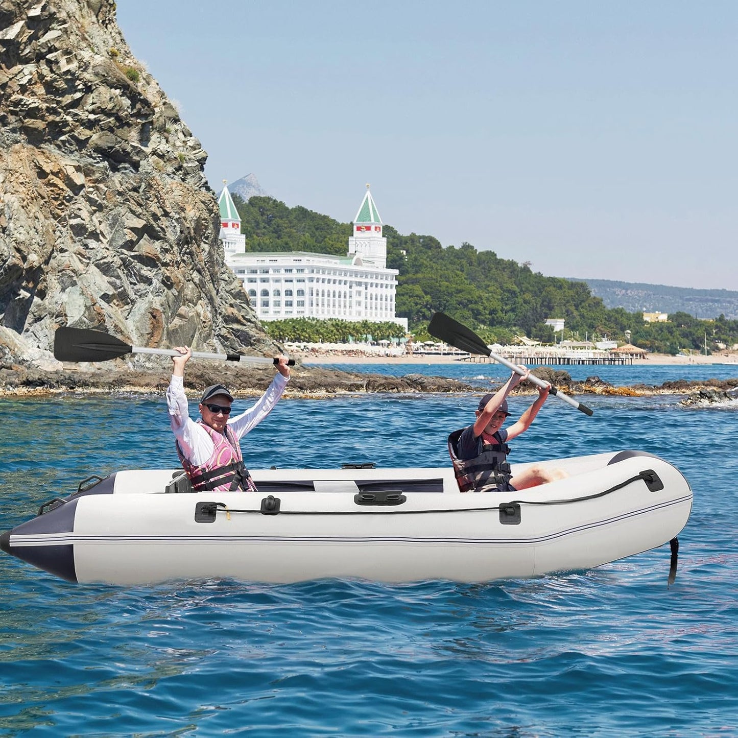 Person Inflatable Boat(Oars Included), Inflatable Raft for Water Sports Quick Inflation & Deflation