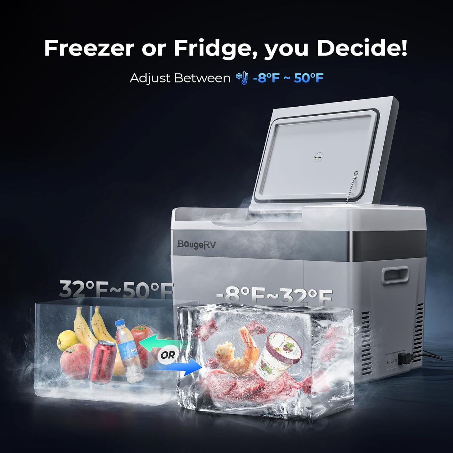 12 Volt Refrigerator 12V Car Fridge 23 Quart Portable Freezer Compressor Cooler 12/24V DC 110~240 Volt AC for Truck Van RV Camper SUV Travel Camping Road Trips Tailgating -7℉~50℉