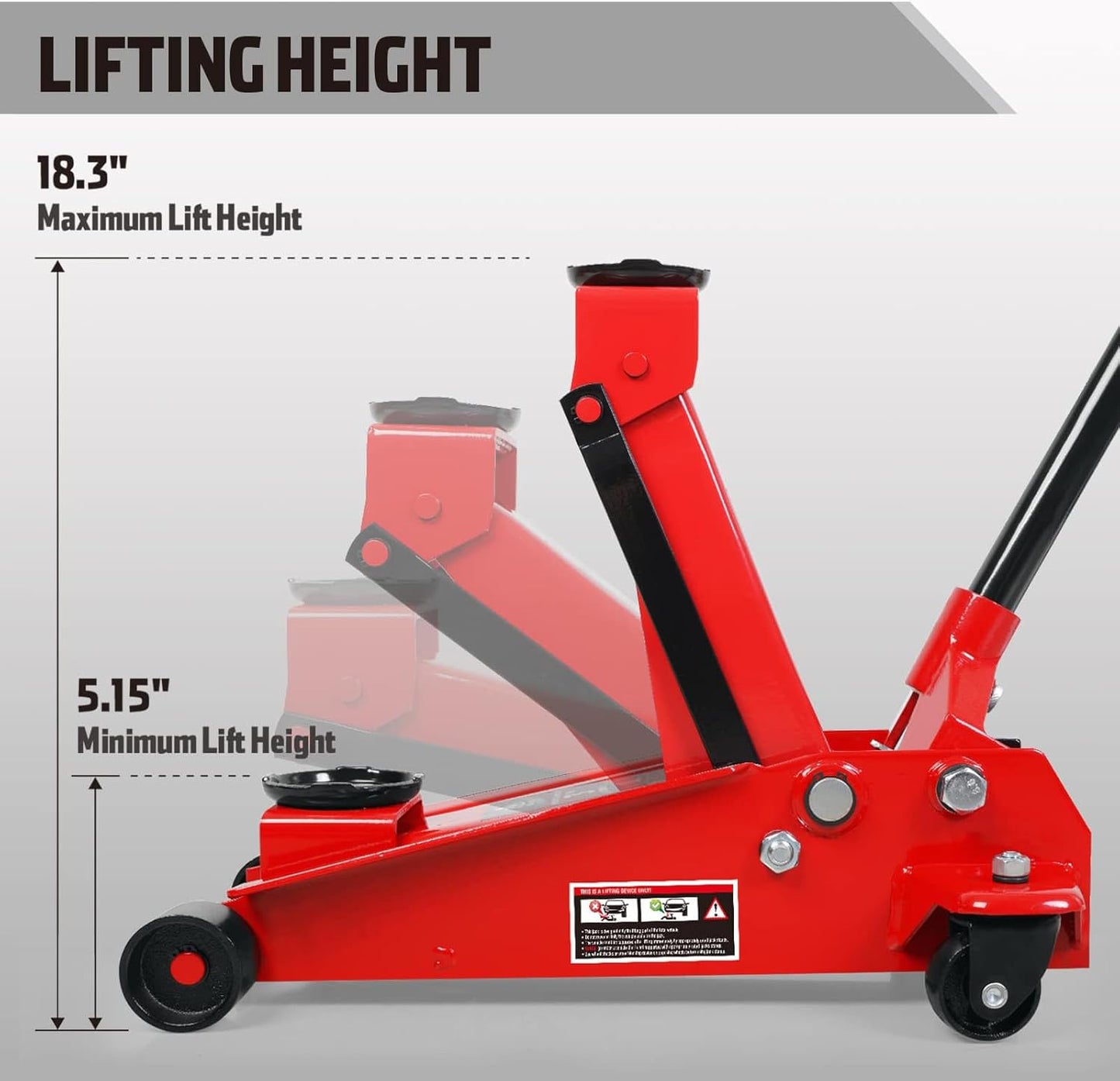 3 Ton Low Profile, Aluminum and Steel Racing Floor Jack with Dual Pistons Quick Lift Pump for Sport Utility Vehicle, Lifting Range 3-15/16" min to 18-5/16" max, Red