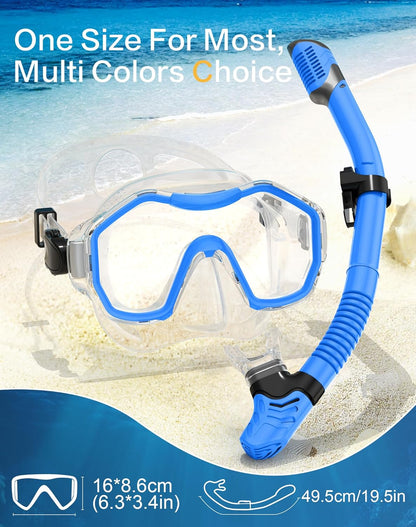 Snorkeling Gear for Adults, Dry-Top Snorkel Set, 180°Panoramic Wide View Diving Mask Breathing Freely Snorkel Mask for Snorkeling Scuba Diving Swimming Travel