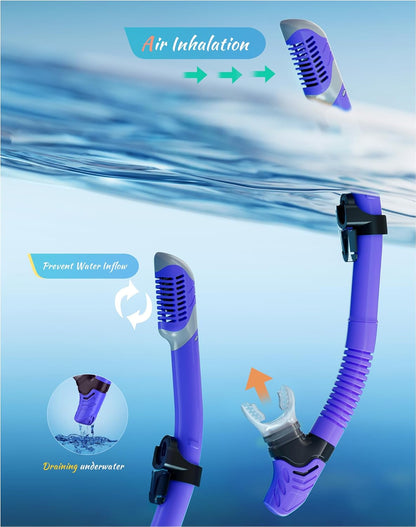 Snorkeling Gear for Adults, Dry-Top Snorkel Set, 180°Panoramic Wide View Diving Mask Breathing Freely Snorkel Mask for Snorkeling Scuba Diving Swimming Travel