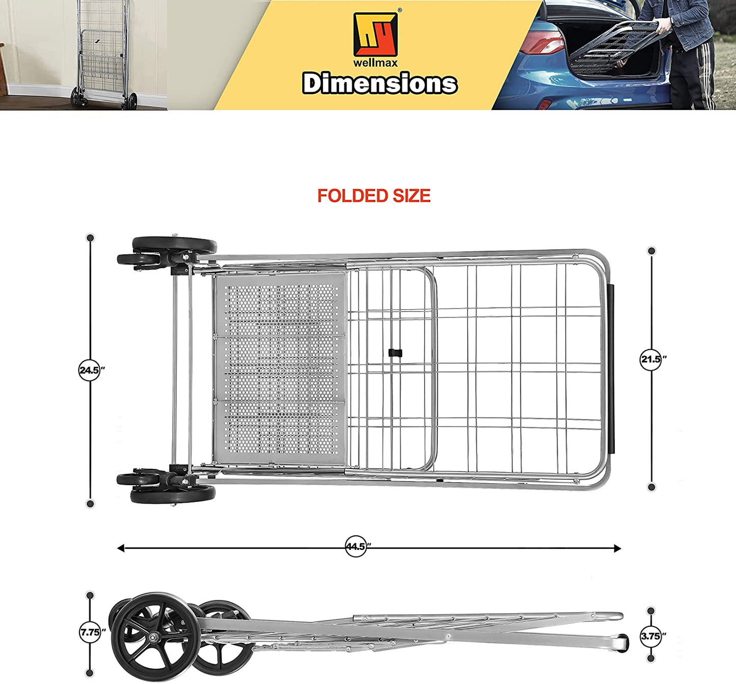 Shopping Cart with Wheels, Metal Grocery Cart with Wheels, Shopping Carts For Groceries
