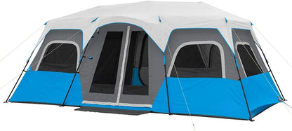 Instant Cabin Tents with LED Lights | 6 Person / 9 Person / 12 Person Family Multi Room Lighted Pop Up Tents for Camping | Included Storage Pockets for Camping Accessories