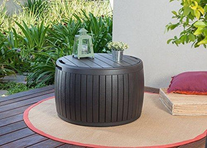 37 Gallon Round Deck Box, Patio Table for Outdoor Cushion Storage, Brown