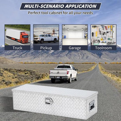 48 Inch Diamond Plate Truck Bed Tool Box with Shelf Silver