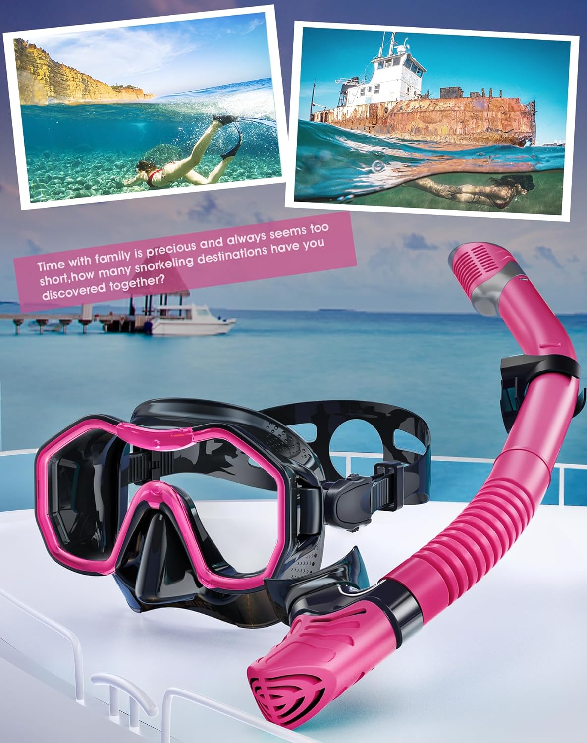 Snorkeling Gear for Adults, Dry-Top Snorkel Set, 180°Panoramic Wide View Diving Mask Breathing Freely Snorkel Mask for Snorkeling Scuba Diving Swimming Travel