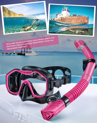 Snorkeling Gear for Adults, Dry-Top Snorkel Set, 180°Panoramic Wide View Diving Mask Breathing Freely Snorkel Mask for Snorkeling Scuba Diving Swimming Travel