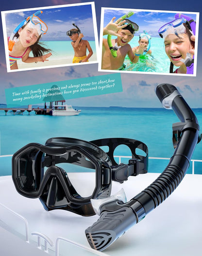 Snorkeling Gear for Adults, Dry-Top Snorkel Set, 180°Panoramic Wide View Diving Mask Breathing Freely Snorkel Mask for Snorkeling Scuba Diving Swimming Travel