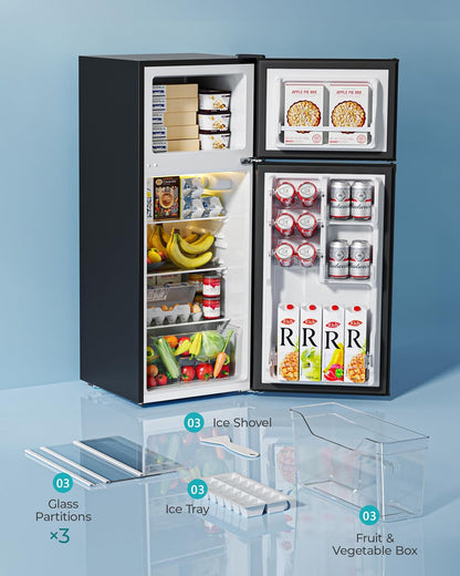 3.2 Cu.Ft Mini Fridge with Freezer – 2-Door Compact Refrigerator for Bedroom, Dorm, Office or Apartment, Silver3.2 Cu.Ft Mini Fridge with Freezer – 2-Door Compact Refrigerator for Bedroom, Dorm, Office or Apartment, Silver