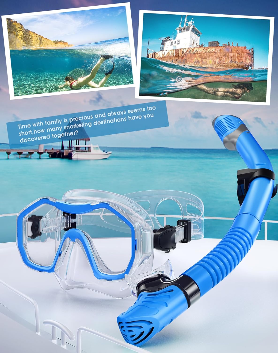 Snorkeling Gear for Adults, Dry-Top Snorkel Set, 180°Panoramic Wide View Diving Mask Breathing Freely Snorkel Mask for Snorkeling Scuba Diving Swimming Travel
