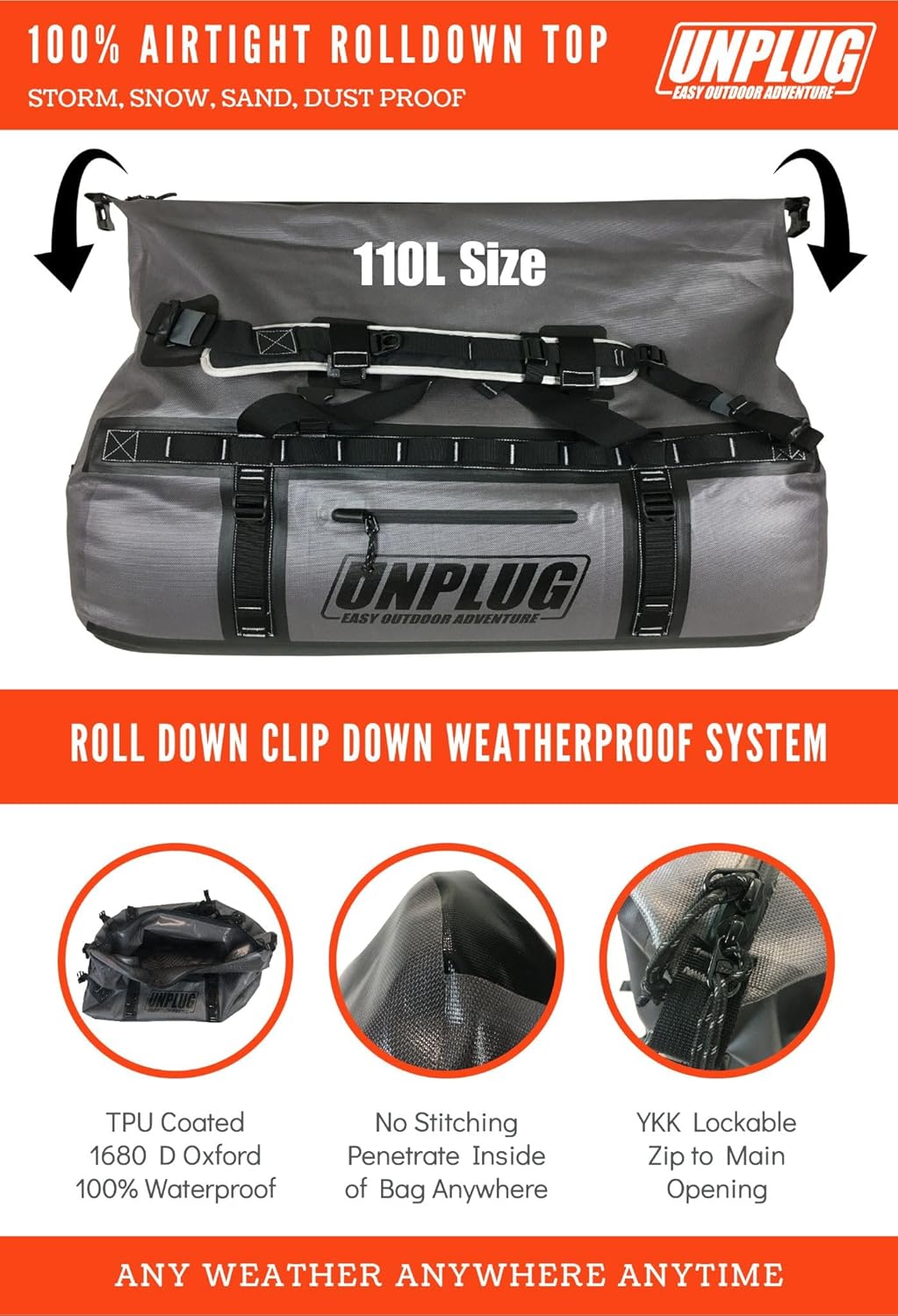 Ultimate Adventure Bag -1680D Heavy Duty Waterproof Travel Duffel Bags for Camping, Motorcycle Dry Bag, Waterproof Bags for Boating, Waterproof Duffle Backpack,Tactical Duffle Bag
