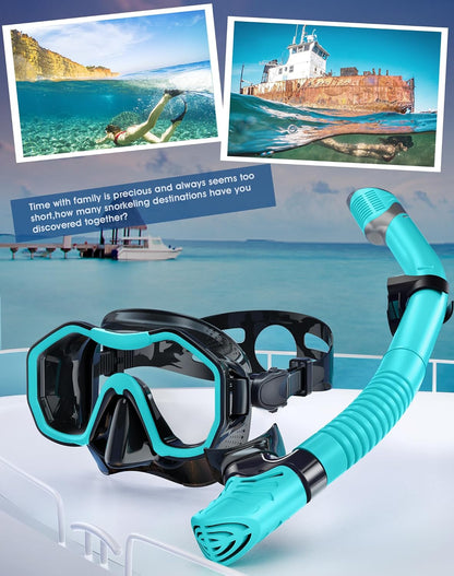 Snorkeling Gear for Adults, Dry-Top Snorkel Set, 180°Panoramic Wide View Diving Mask Breathing Freely Snorkel Mask for Snorkeling Scuba Diving Swimming Travel