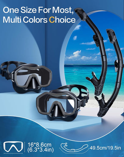 Snorkeling Gear for Adults, Dry-Top Snorkel Set, 180°Panoramic Wide View Diving Mask Breathing Freely Snorkel Mask for Snorkeling Scuba Diving Swimming Travel