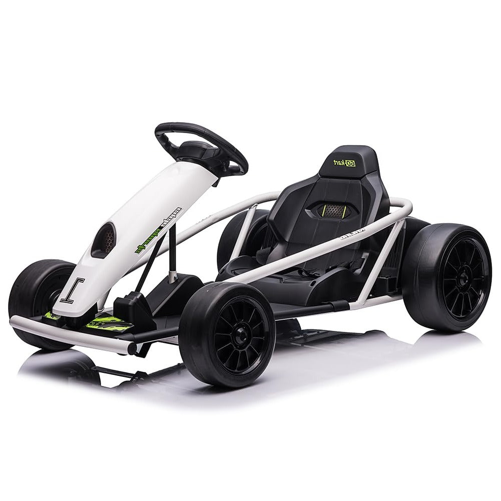24V Go Kart for Kids 8-12, 300W*2 Motors, 9Ah Battery, 8MPH Speed, Music, Horn, 175lbs Max Load – White