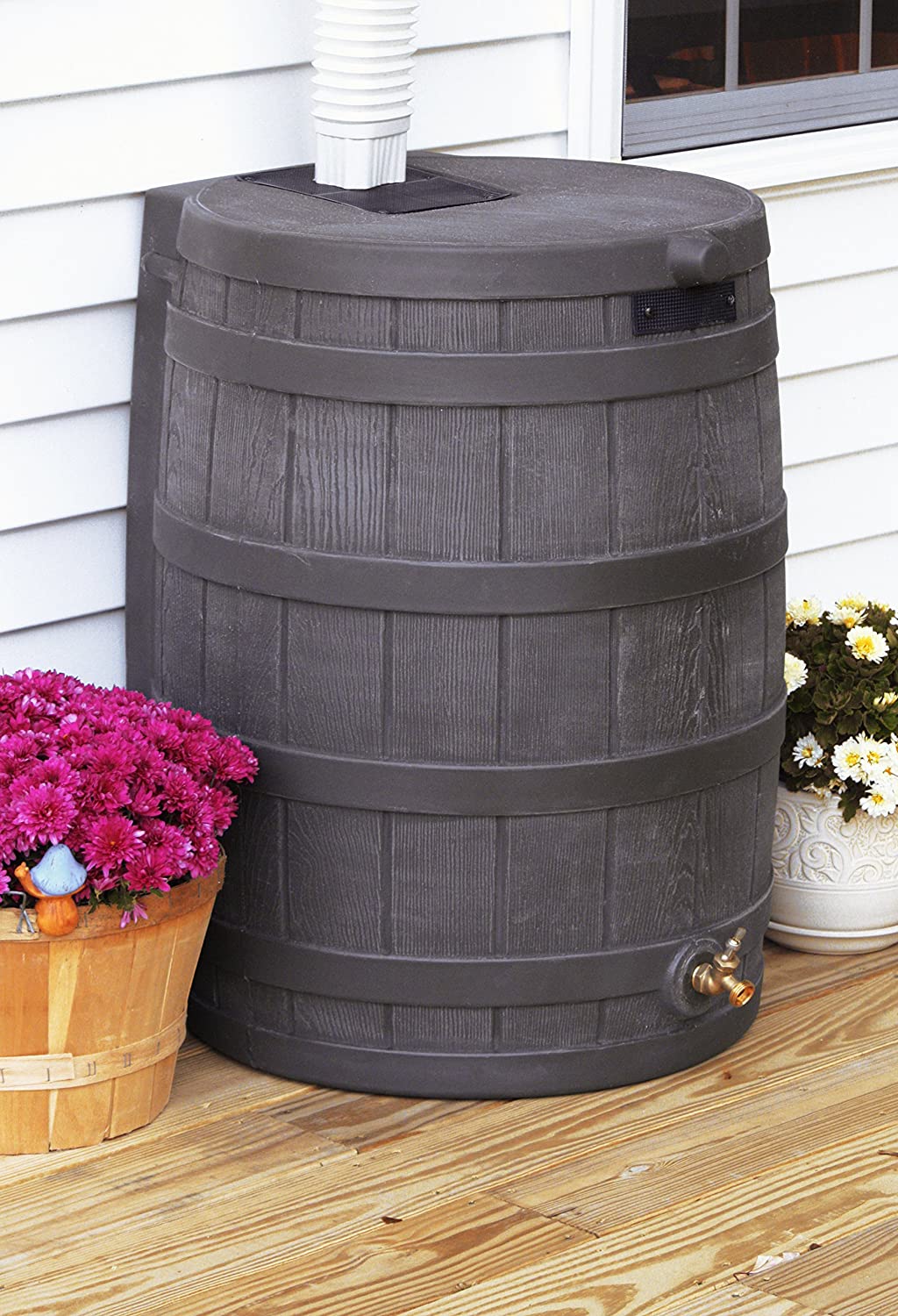 50 Gallon Plastic Outdoor Home Rain Barrel Water Storage Collector
