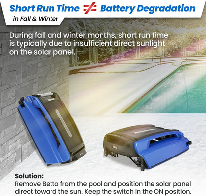 Solar Powered Automatic Robotic Pool Surface Skimmer Cleaner with 30-Hour Continuous Cleaning Battery Power and Re-Engineered Twin Salt Chlorine Tolerant Motors (Blue)