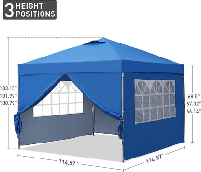 10x10 Pop Up Canopy Tent, Outdoor Canopy Tent, Patio Tent,Commercial Instant Gazebos,4 Sidewalls, Portable Shelter Canopies, with 4 sandbags, Blue.