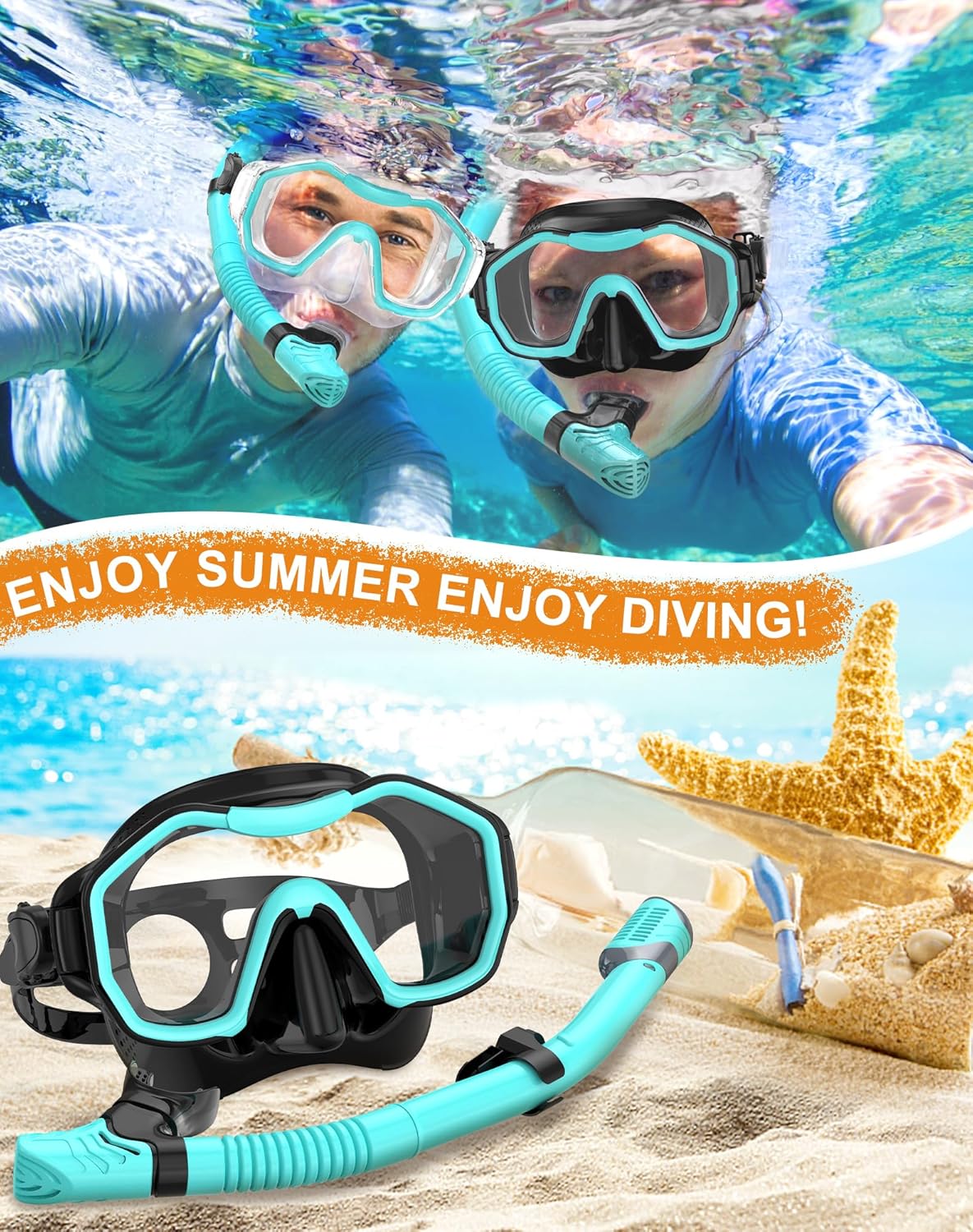 Snorkeling Gear for Adults, Dry-Top Snorkel Set, 180°Panoramic Wide View Diving Mask Breathing Freely Snorkel Mask for Snorkeling Scuba Diving Swimming Travel