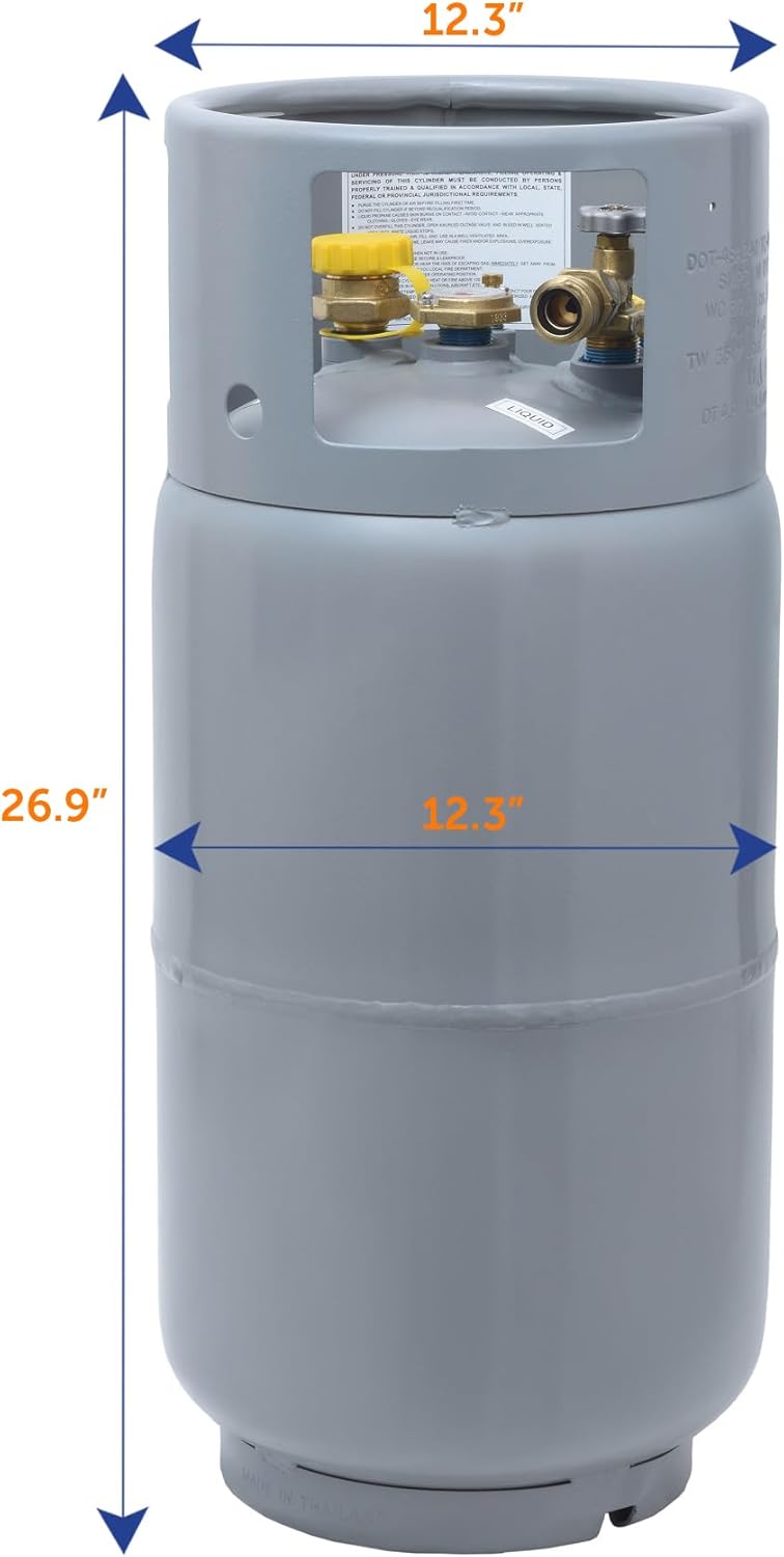 Steel Forklift Propane Tank Cylinder with Built-in Gauge, Gray.