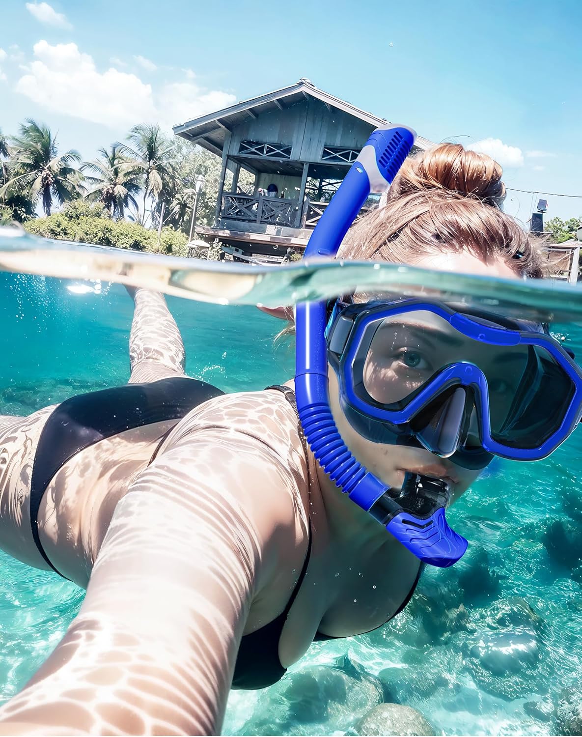 Snorkeling Gear for Adults, Dry-Top Snorkel Set, 180°Panoramic Wide View Diving Mask Breathing Freely Snorkel Mask for Snorkeling Scuba Diving Swimming Travel