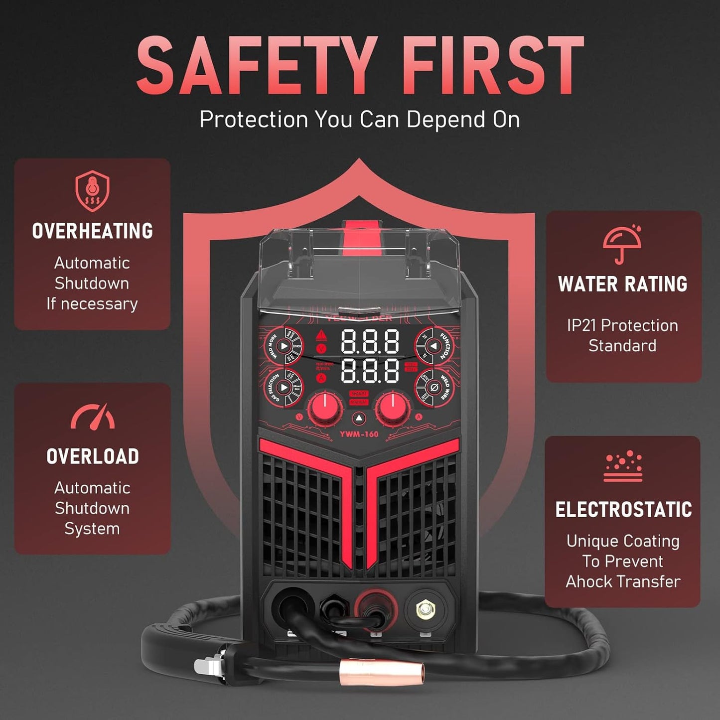135Amp MIG Welder,110V Flux Core Welder Flux Core MIG/Lift TIG/Stick 3-in-1 Large LED Digital Display Welding Machine IGBT Inverter Welder FLUX-135PRO