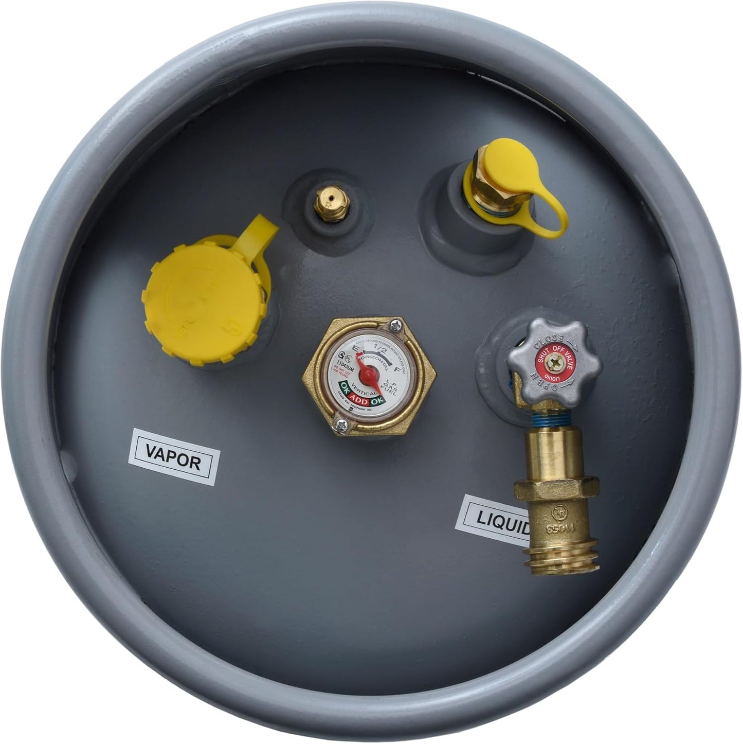 Steel Forklift Propane Tank Cylinder with Built-in Gauge, Gray.