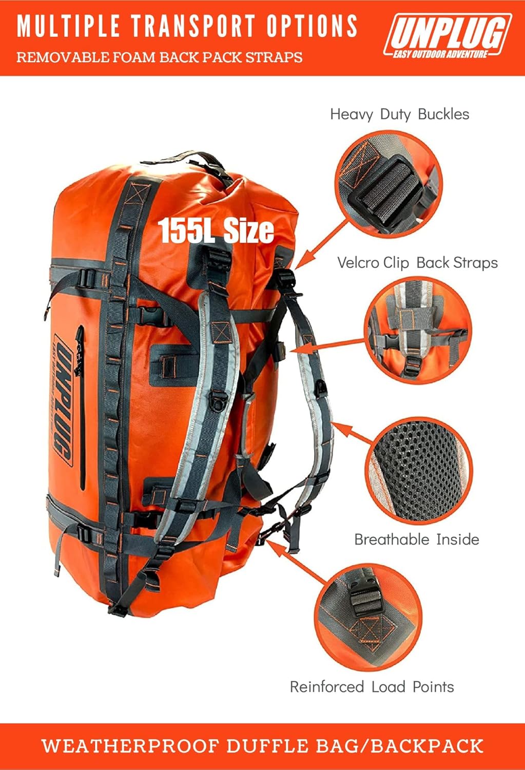 Ultimate Adventure Bag -1680D Heavy Duty Waterproof Travel Duffel Bags for Camping, Motorcycle Dry Bag, Waterproof Bags for Boating, Waterproof Duffle Backpack,Tactical Duffle Bag