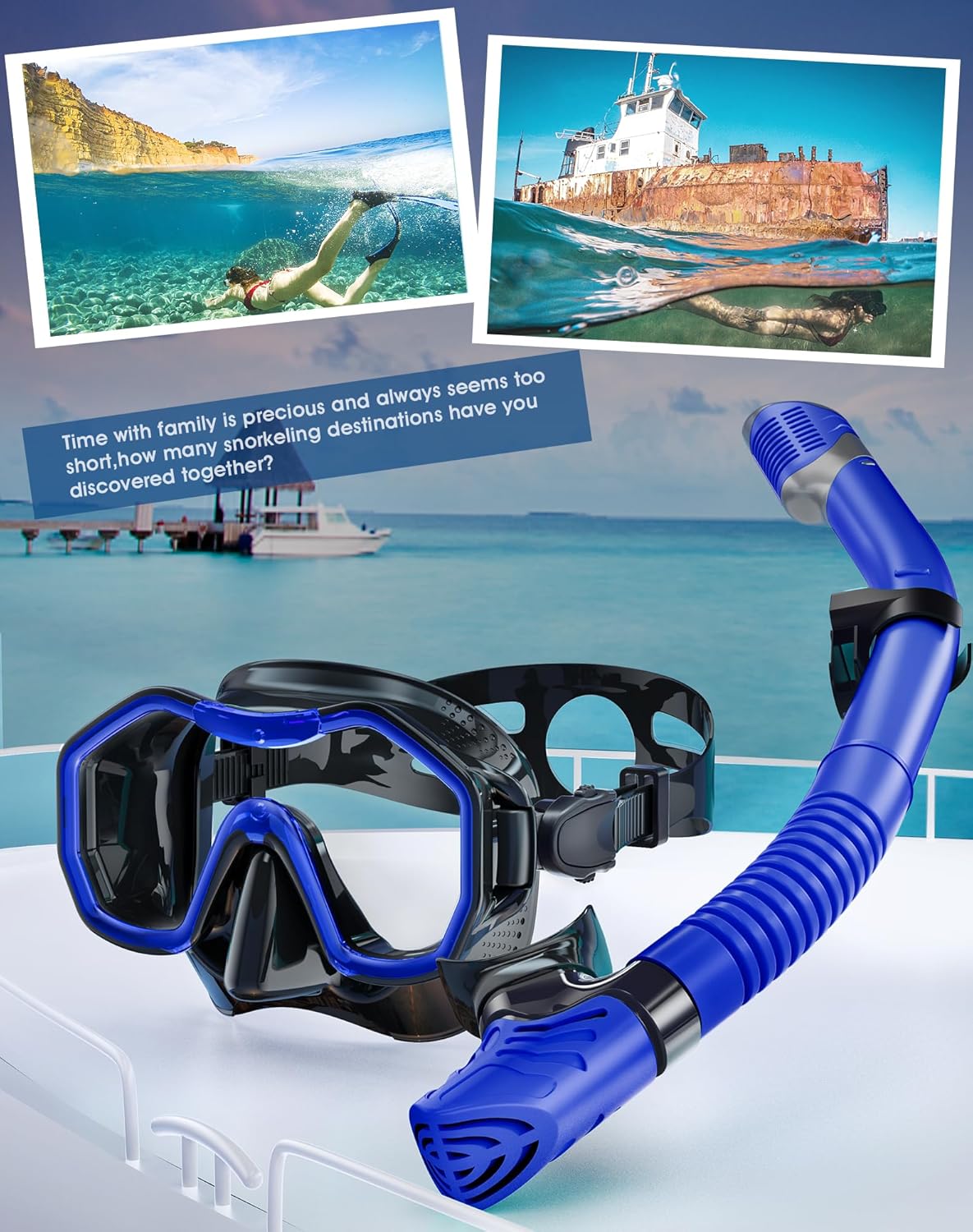 Snorkeling Gear for Adults, Dry-Top Snorkel Set, 180°Panoramic Wide View Diving Mask Breathing Freely Snorkel Mask for Snorkeling Scuba Diving Swimming Travel