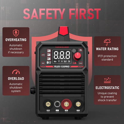 135Amp MIG Welder,110V Flux Core Welder Flux Core MIG/Lift TIG/Stick 3-in-1 Large LED Digital Display Welding Machine IGBT Inverter Welder FLUX-135PRO