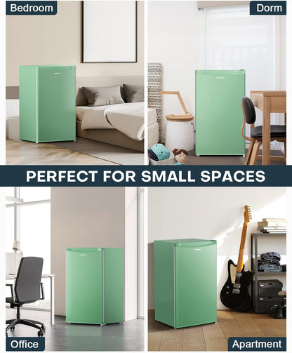 3.2 Cu.Ft Mini Fridge with Freezer – Single Door Compact Refrigerator for Dorm, Bedroom, or Office – Adjustable Thermostat, Black
