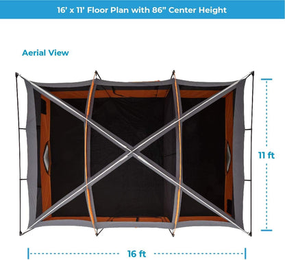 Straight Wall Cabin Tents | 10 Person / 11 Person / 12 Person Large Multi Room Family Tents for Car Camping & Outdoor Adventures