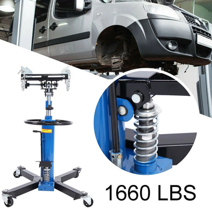 1660 Pounds Hydraulic Car Transmission Jack Vertical Lift with 360° Swivel Wheel Pedal ,Blue,33"-70"(0.75Ton)