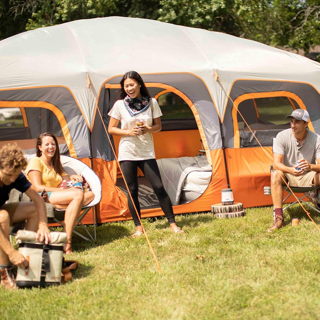 Straight Wall Cabin Tents | 10 Person / 11 Person / 12 Person Large Multi Room Family Tents for Car Camping & Outdoor Adventures