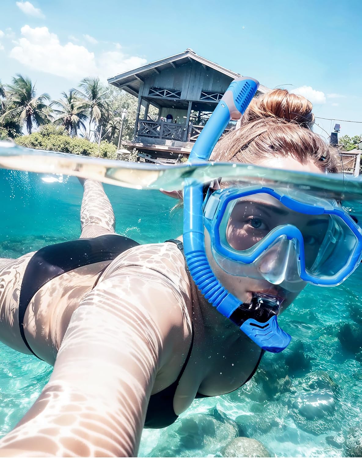 Snorkeling Gear for Adults, Dry-Top Snorkel Set, 180°Panoramic Wide View Diving Mask Breathing Freely Snorkel Mask for Snorkeling Scuba Diving Swimming Travel