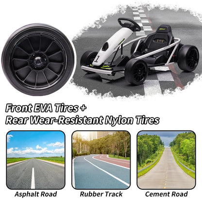 24V Go Kart for Kids 8-12, 300W*2 Motors, 9Ah Battery, 8MPH Speed, Music, Horn, 175lbs Max Load – White