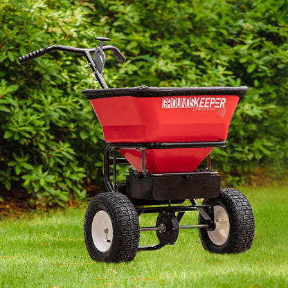 Multi-Purpose Walk Behind Push Spreader, 100 Pound Capacity, Multi Use Tool for Grass Seed, Salt, De-Icer, Fertilizer and Seeds