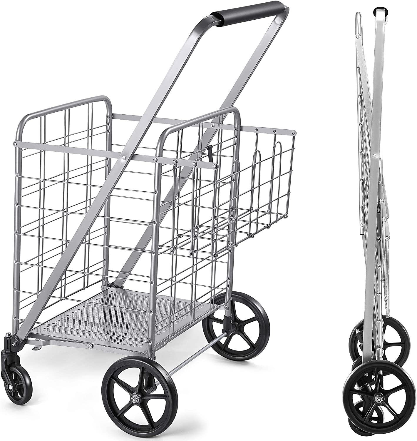 Shopping Cart with Wheels, Metal Grocery Cart with Wheels, Shopping Carts For Groceries