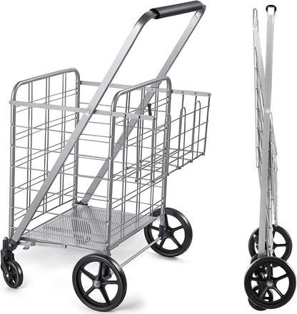 Shopping Cart with Wheels, Metal Grocery Cart with Wheels, Shopping Carts For Groceries