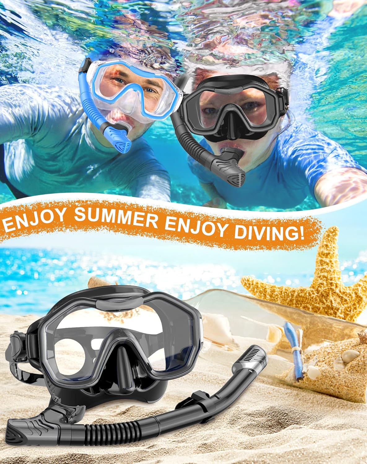 Snorkeling Gear for Adults, Dry-Top Snorkel Set, 180°Panoramic Wide View Diving Mask Breathing Freely Snorkel Mask for Snorkeling Scuba Diving Swimming Travel