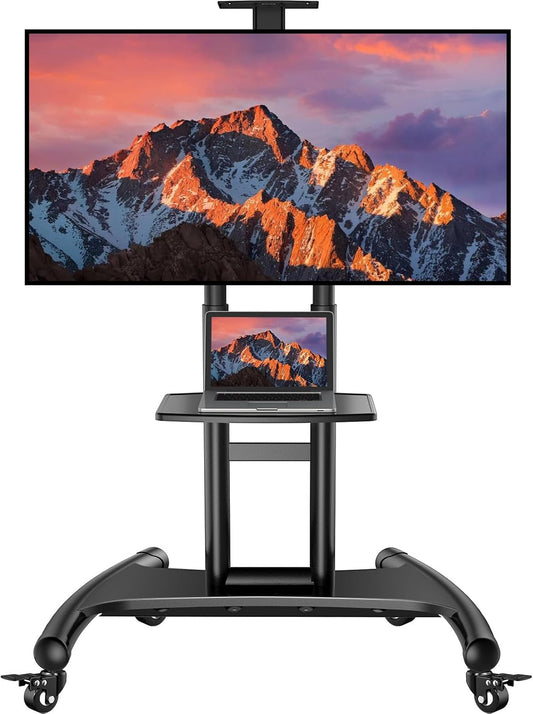 Rolling/Mobile TV Cart with Wheels for 32-82 Inch LCD LED 4K Flat Screen TVs - TV Floor Stand with Shelf Holds Up to 100 lbs, Height Adjustable Trolley Max VESA 600x400mm