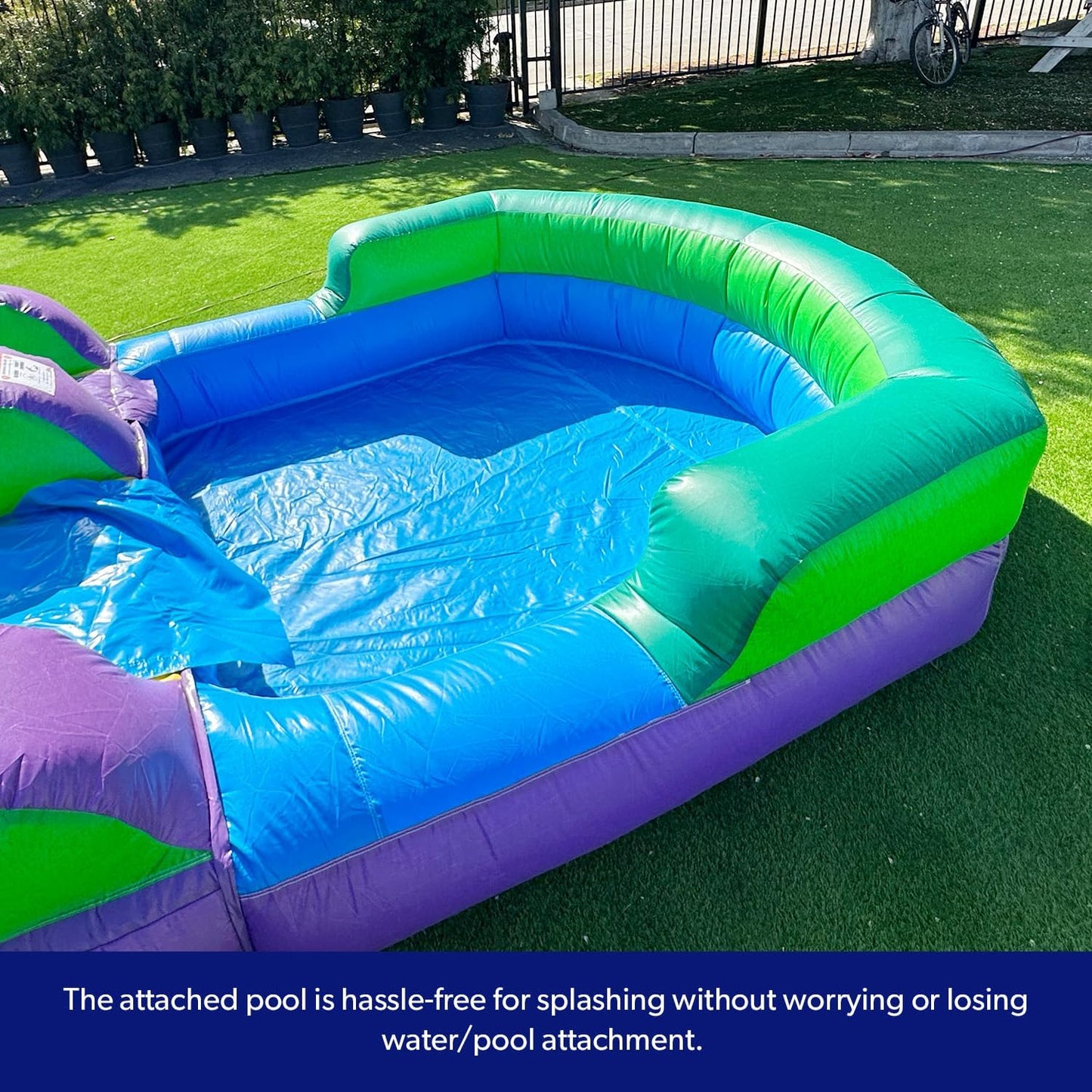 Purple Tropical Lightweight Premium Commercial Grade Water Slide Inflatable with Attached Pool for Kids and Adults (with Blower), Wet Dry Use, Summer Fun