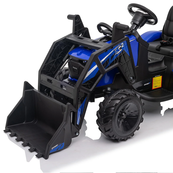 3-in-1 Ride-On Tractor, 24V Electric, Excavator & Bulldozer, Remote Control, LED, Music, USB/Bluetooth max 66 lbs – Bright-blue