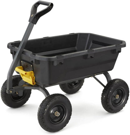 Heavy-Duty Poly Dump Garden Cart with No-Flat Tires, 7 Cubic Feet, 1200-Pound Capacity, Black