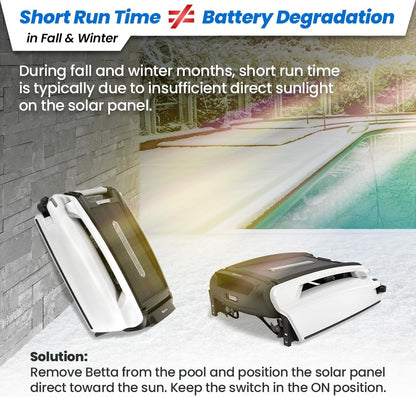 Solar Powered Automatic Robotic Pool Surface Skimmer Cleaner with 30-Hour Continuous Cleaning Battery Power and Re-Engineered Twin Salt Chlorine Tolerant Motors (Blue)