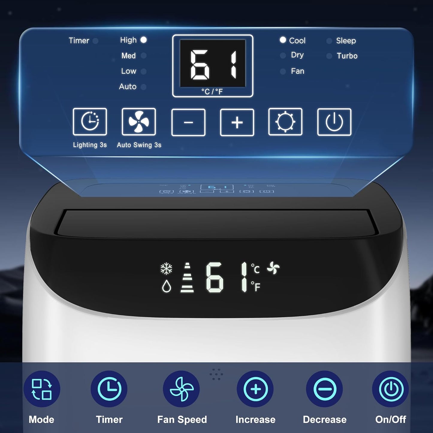 14000 BTU Portable Air Conditioners with Remote Control, 3-in-1 Free Standing Cooling AC Unit with Fan & Dehumidifier, Cools Room up to 700 sq.ft, Smart/Sleep Mode,3 Speed,Auto Swing,24H Timer