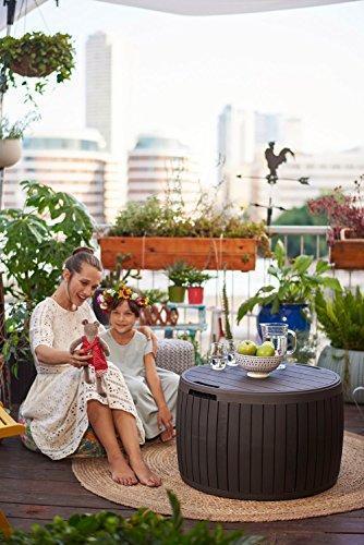 37 Gallon Round Deck Box, Patio Table for Outdoor Cushion Storage, Brown
