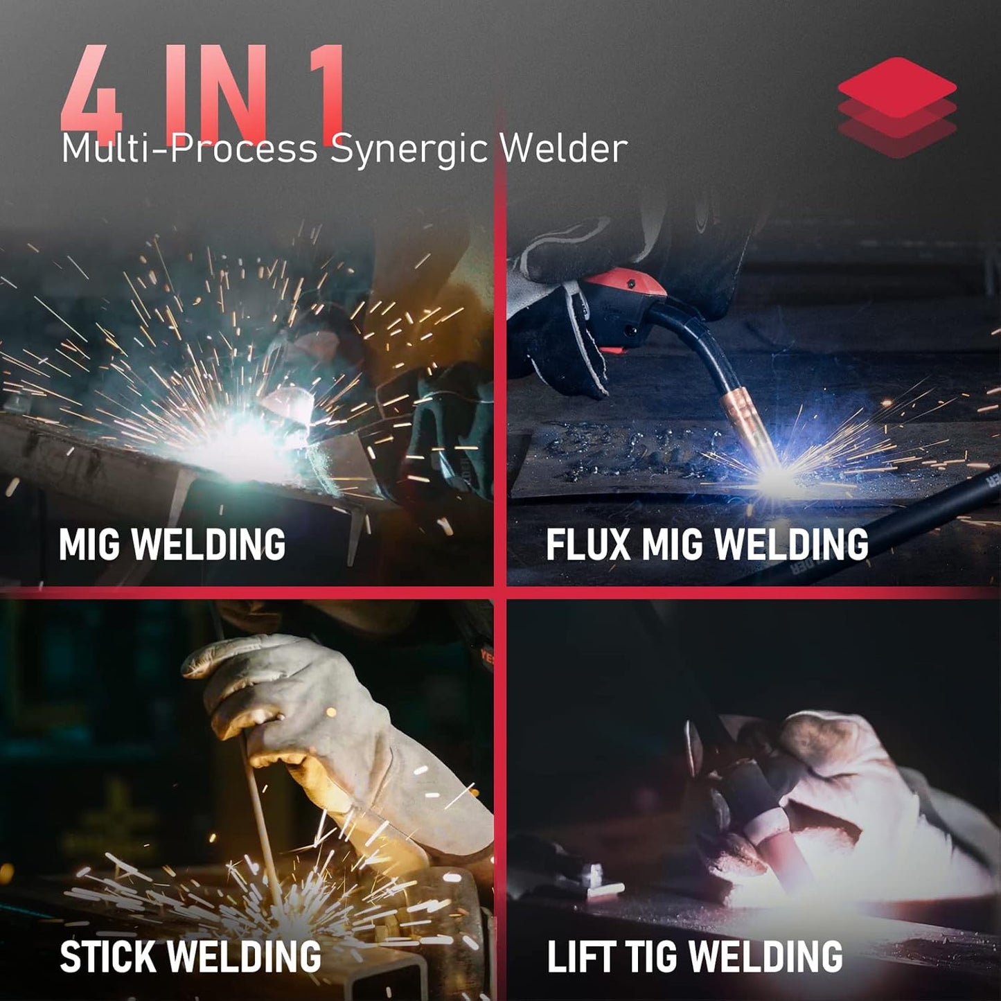 135Amp MIG Welder,110V Flux Core Welder Flux Core MIG/Lift TIG/Stick 3-in-1 Large LED Digital Display Welding Machine IGBT Inverter Welder FLUX-135PRO